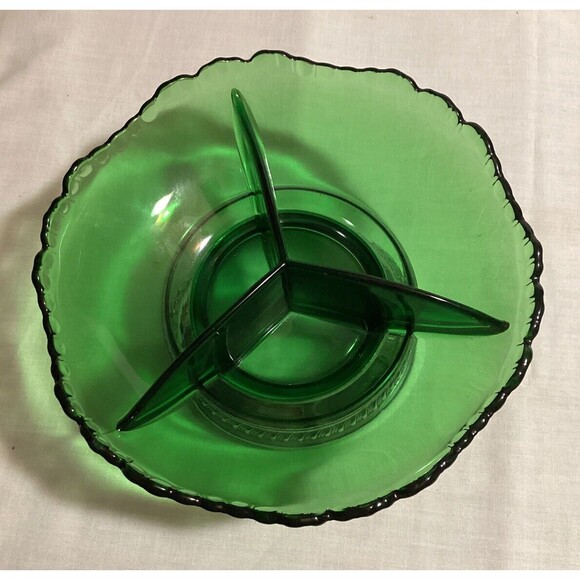 Krome Kraft Farber Brothers Emerald Green Relish or Candy Dish Divided Tray 6.5" - Picture 11 of 13